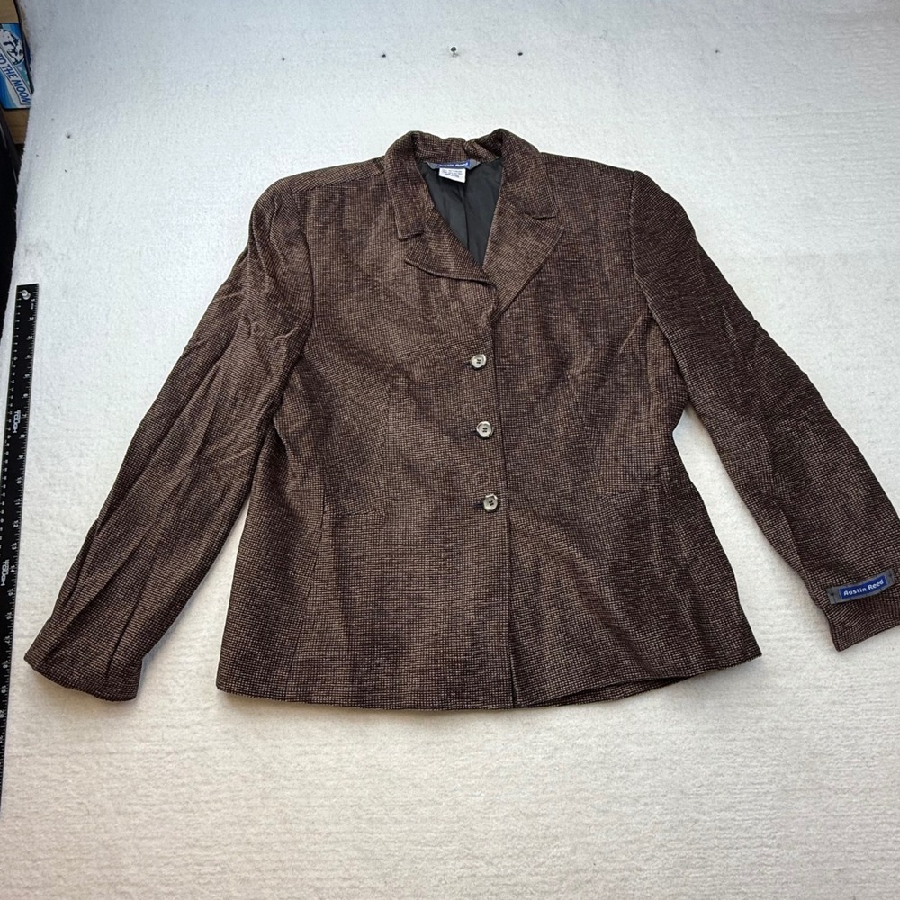 Austin Reed Women 16 Blazer Jacket Brown‎ Textured Button Long Sleeve Size 16